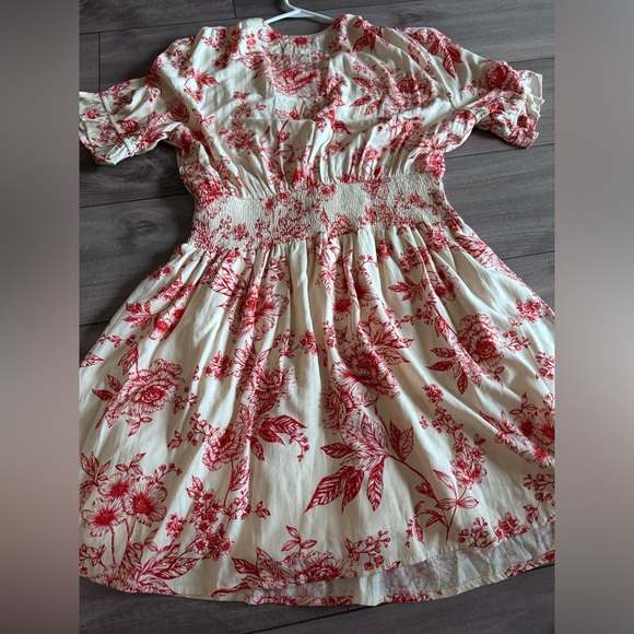 Lost and Wander mini dress floral print ivory red short sleeve size large - Picture 3 of 14